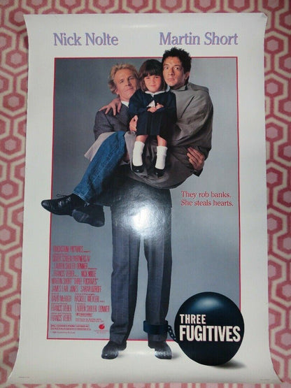 THREE FUGITIVES ONE SHEET ROLLED POSTER NICK NOLTE MARTIN SHORT 1989