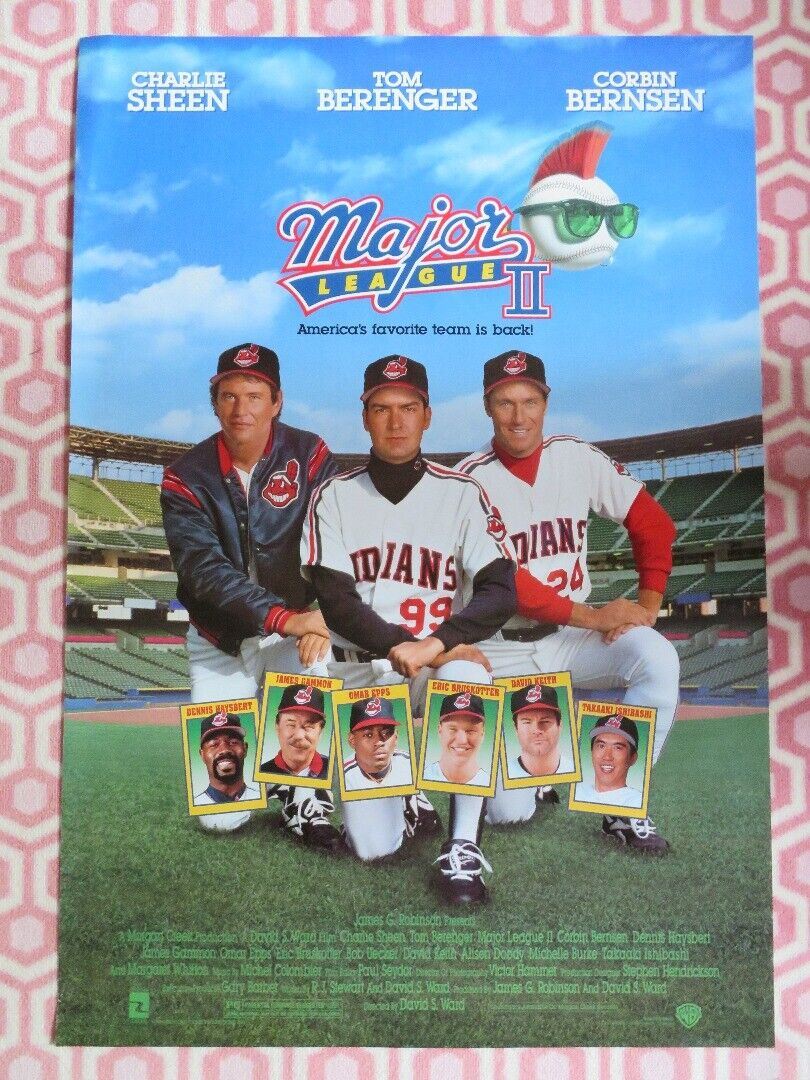 MAJOR LEAGUE 2 ONE SHEET ROLLED POSTER CHARLIE SHEEN  1994