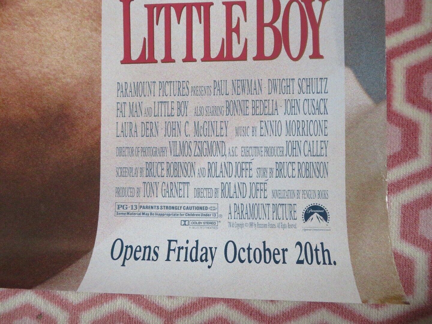 FAT MAN AND LITTLE BOY ONE SHEET ROLLED POSTER PAUL NEWMAN 1989