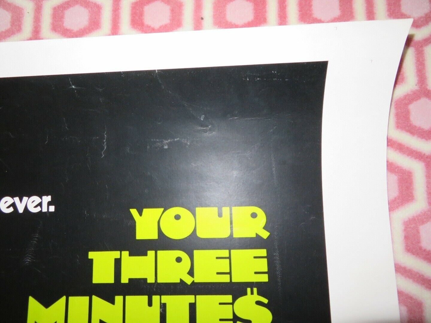 YOUR THREE MINUTES ARE UP 30"x 40" ON CARD ROLLED POSTER BEAU BRIDGES 1973