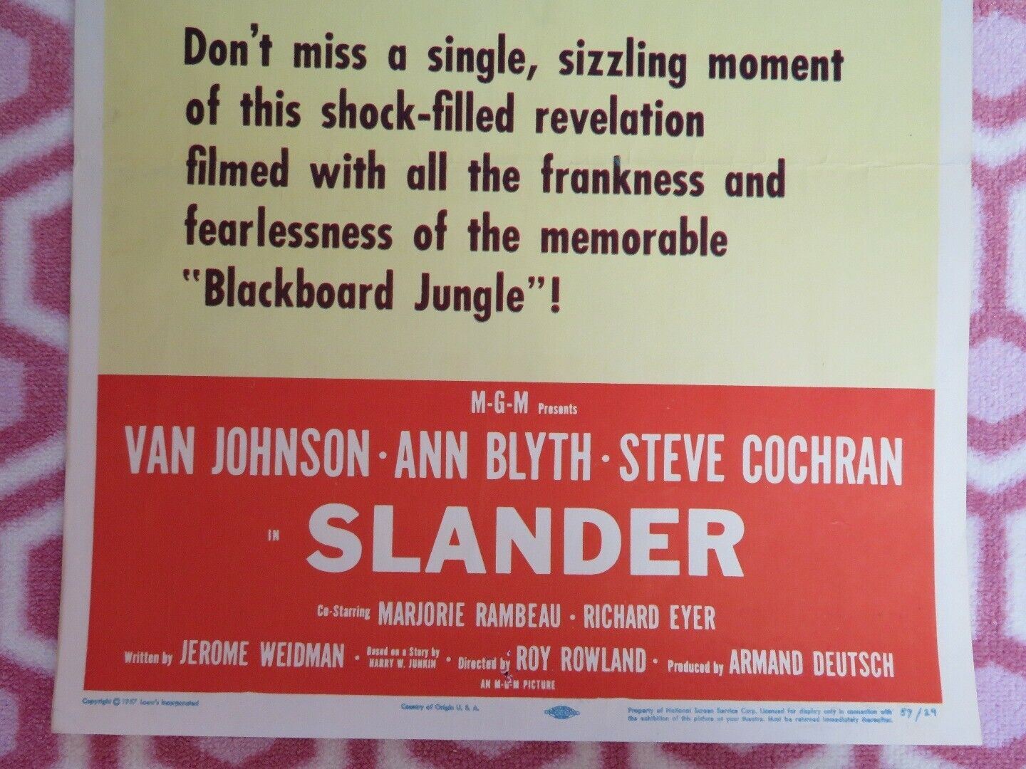 SLANDER US INSERT (14"x 36") POSTER VAN JOHNSON ANN BLYTH 1957