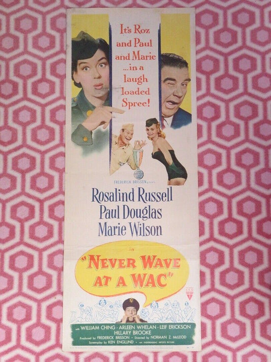 NEVER WAVE AT A WAC US INSERT (14"x 36") POSTER ROSALIND RUSSELL PAUL DOUGLAS