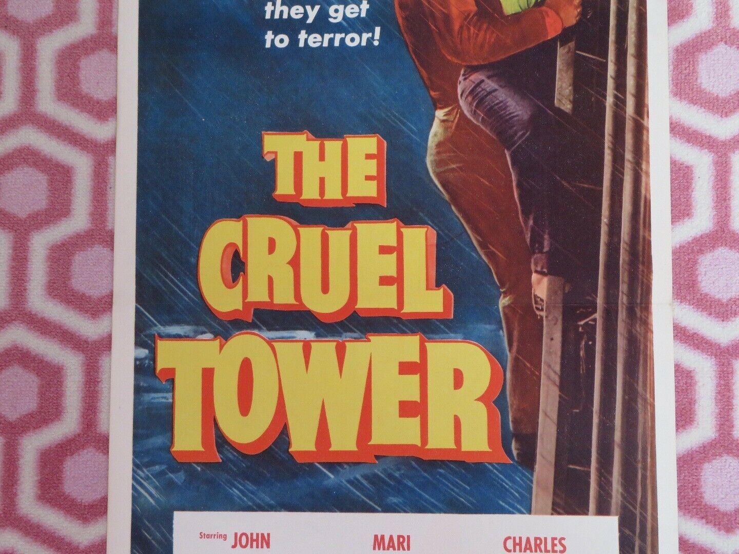 THE CRUEL TOWER US INSERT (14"x 36") POSTER JOHN ERICSON MARI BLANCHARD 1956