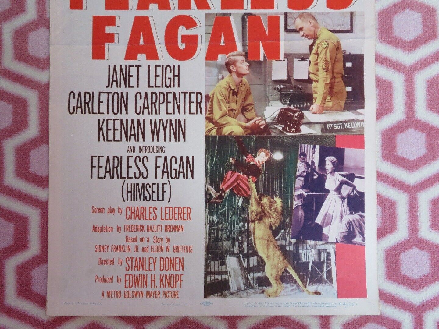 FEARLESS FAGAN US INSERT (14"x 36") POSTER JANET LEIGH CARLETON CARPENTER 1956