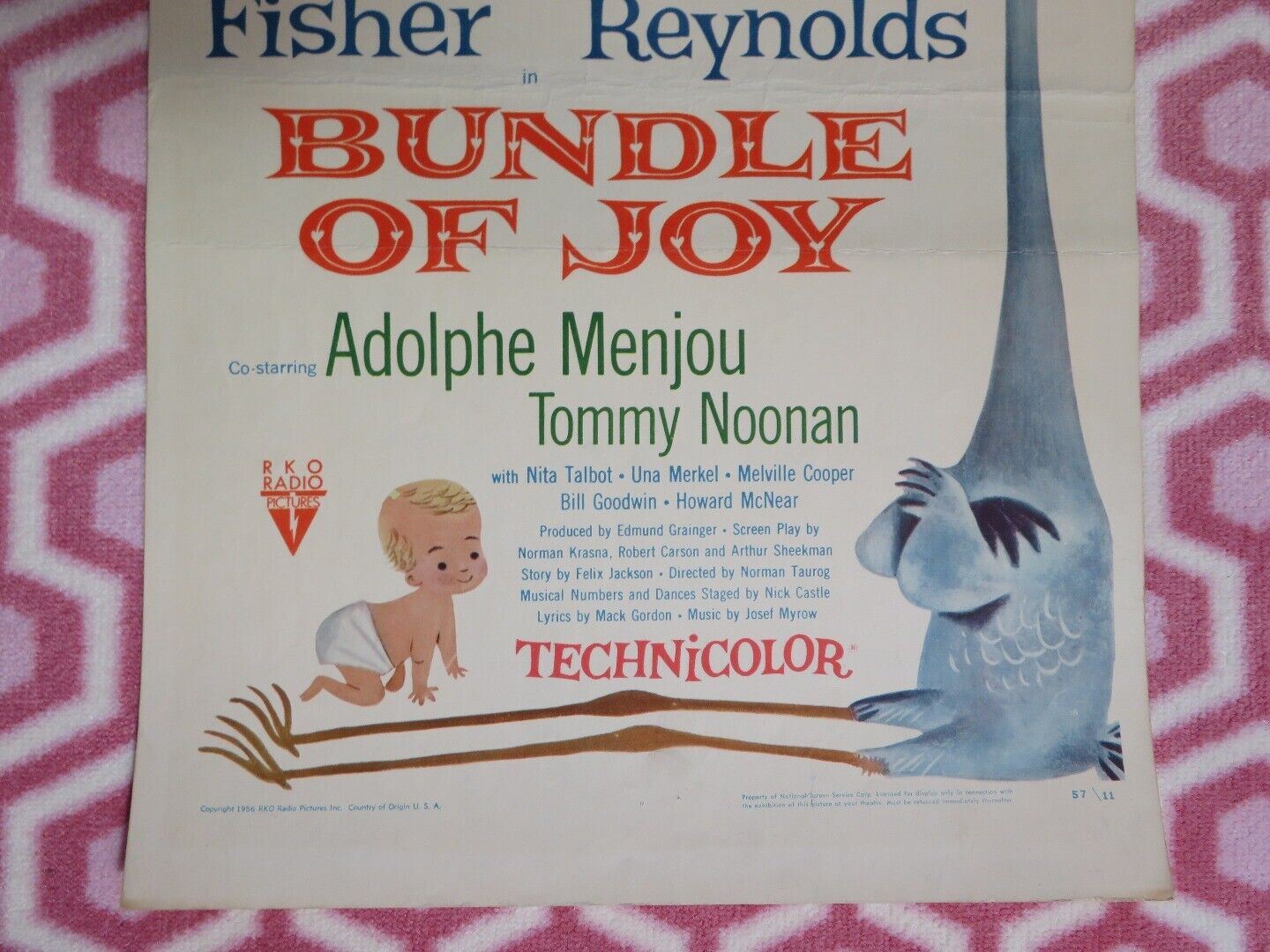 BUNDLE OF JOY US INSERT (14"x 36") POSTER EDDIE FISHER DEBBIE REYNOLDS 1956