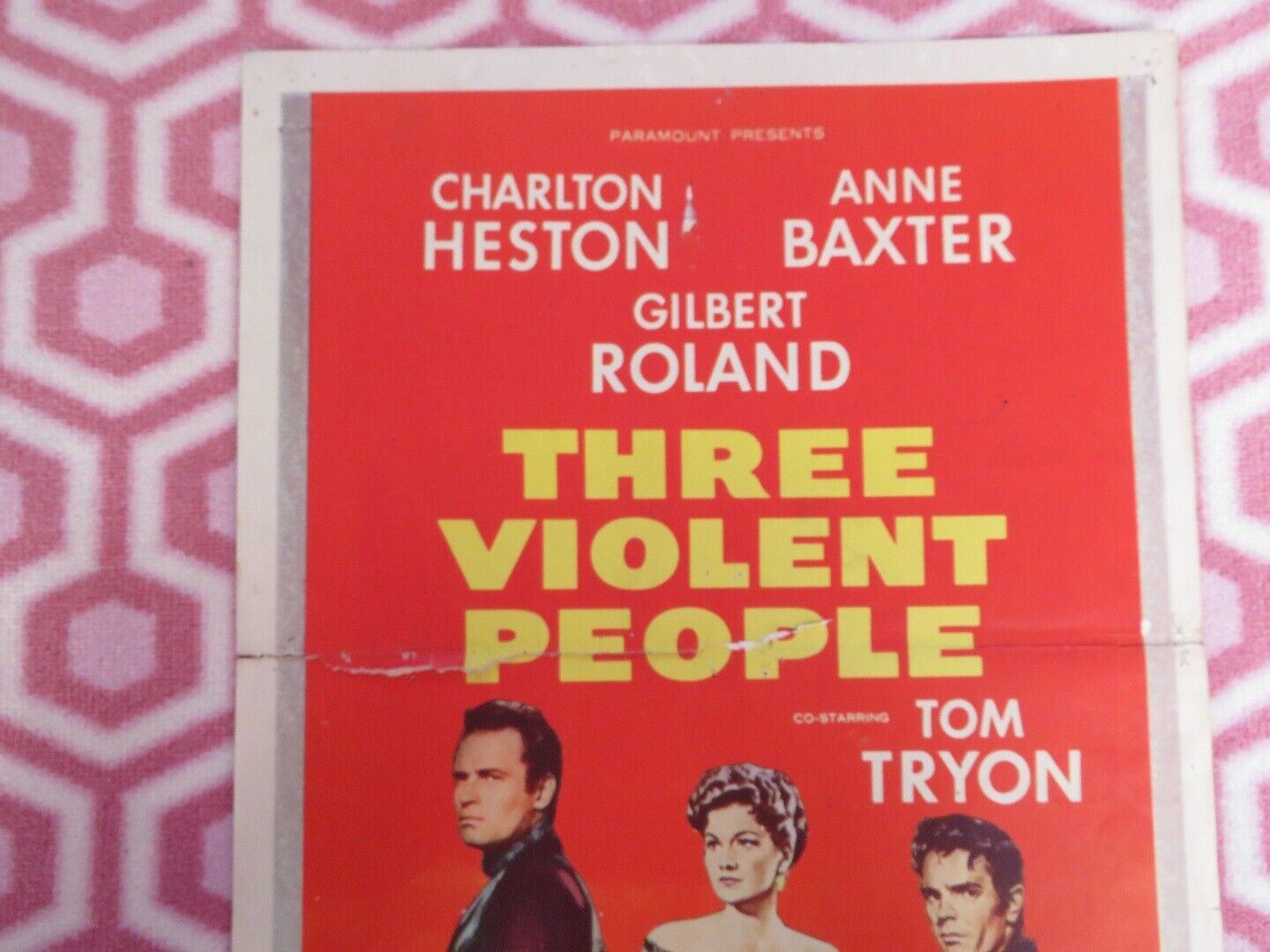 THREE VIOLENT PEOPLE US INSERT (14"x 36") POSTER CHARLES HESTON ANNE BAXTER 1956