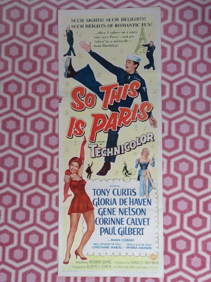 SO THIS IS PARIS US INSERT (14"x 36") POSTER TONY CURIS GLORIA DE HAVEN 1954