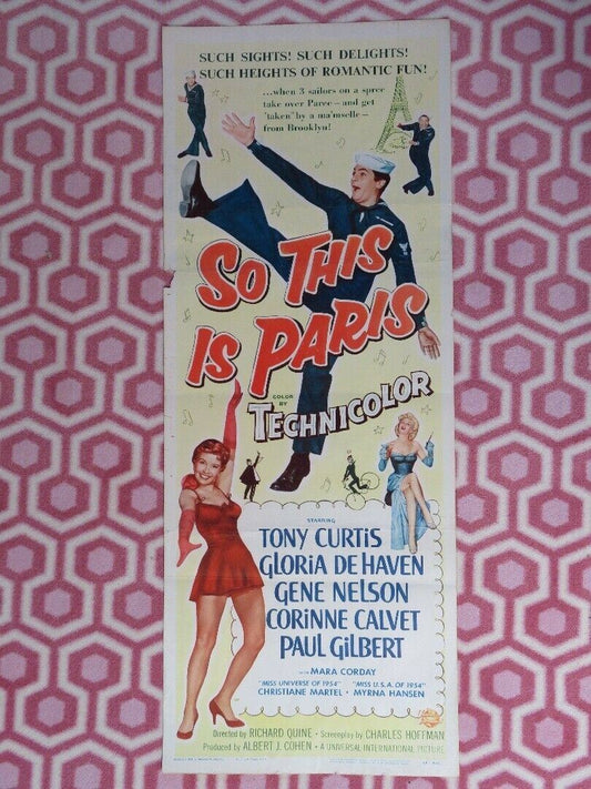 SO THIS IS PARIS US INSERT (14"x 36") POSTER TONY CURIS GLORIA DE HAVEN 1954