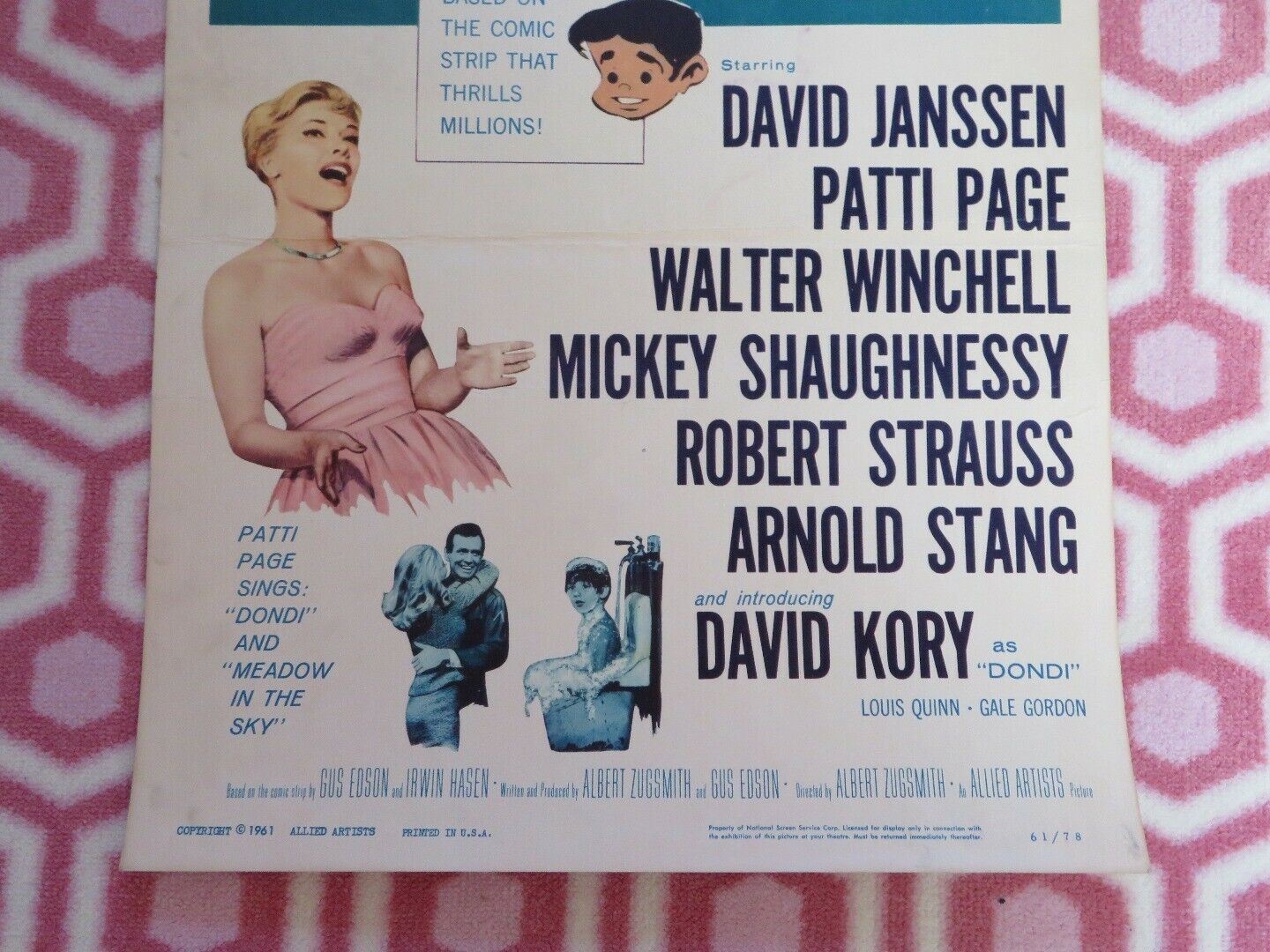 DONDI US INSERT (14"x 36") POSTER DAVID JANSSEN PATTI PAGE 1961