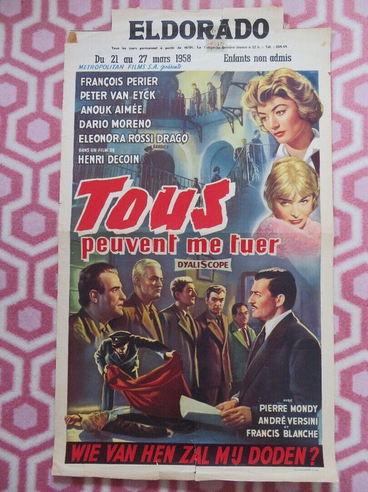 TOUS PEUVENT ME TURE/ Anyone Can Kill Me BELGIUM POSTER FRANCOIS PERIER 1957