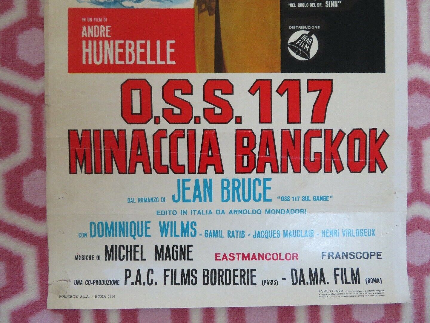 O.S.S 117 MINACCIA BANGKOK ITALIAN LOCANDINA (27.5" x 13") POSTER 1964