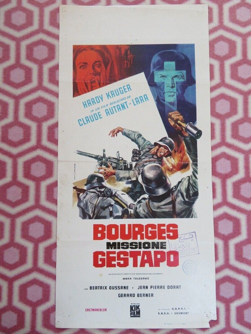 BOURGES MISSIONE GESTAPO ITALIAN LOCANDINA (27" x 13") POSTER 1968