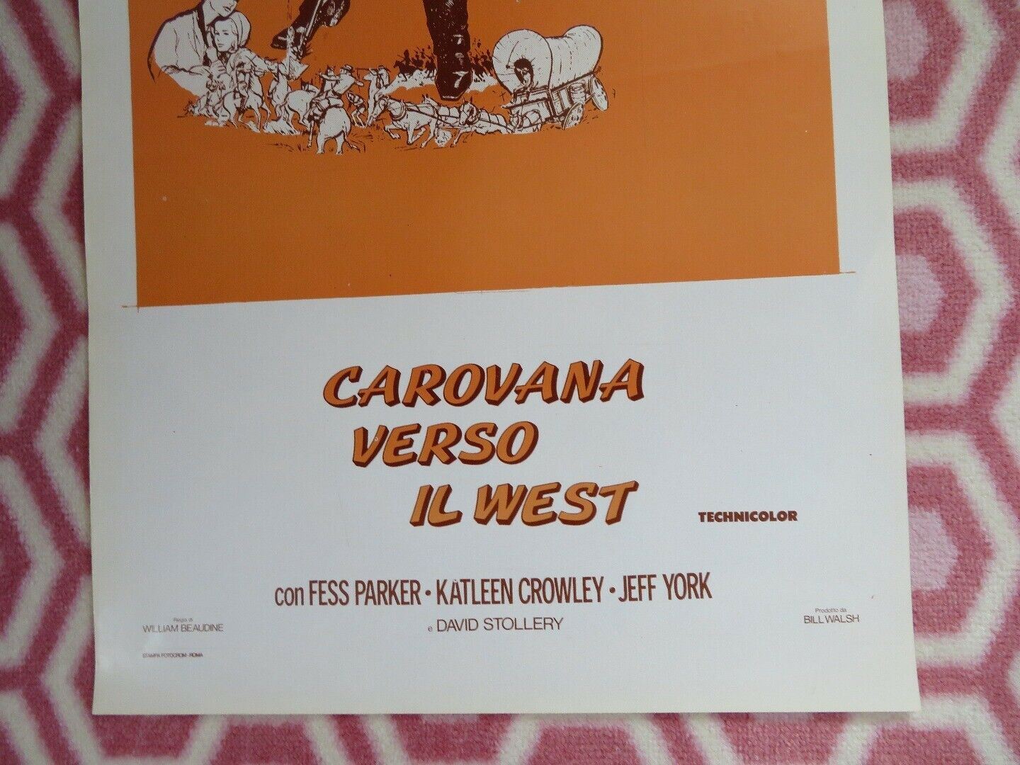 CAROVANA VERSO IL WEST ITALIAN LOCANDINA (27.5"x 13") POSTER DISNEY 1956