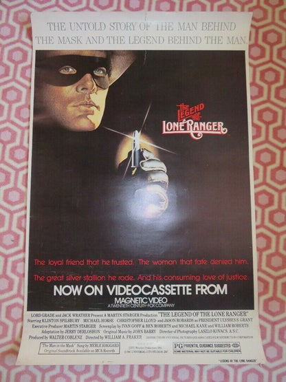 LEGEND OF THE LONE RANGER  US ROLLED VHS POSTER ON CARD KLINTON SPILSBURY 1981