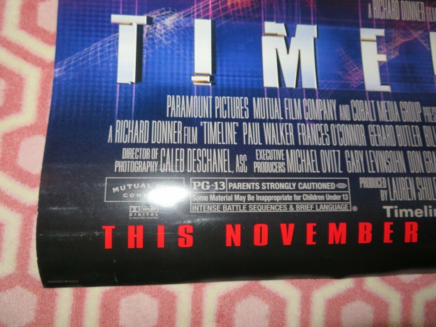 TIMELINE  US ROLLED POSTER PAUL WALKER GERARD BUTLER 2003