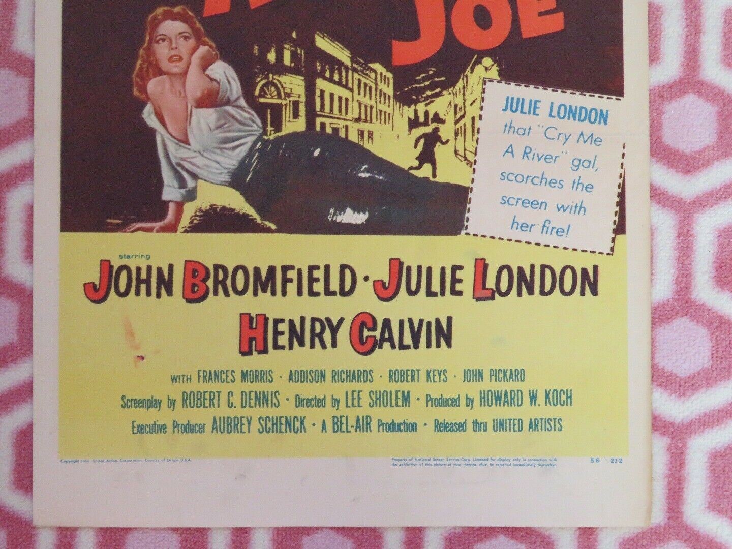 CRIME AGAINST JOE US INSERT (14"x 36") POSTER JOHN BROMFIELD JULIE LONDON 1956