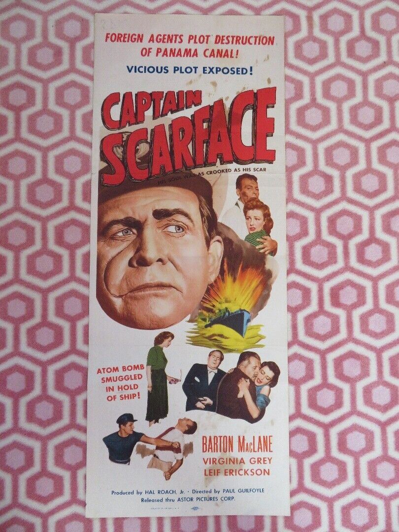 CAPTAIN SCARFACE US INSERT (14"x 36") POSTER BARTON MACLANE VIRGINIA GREY 1953