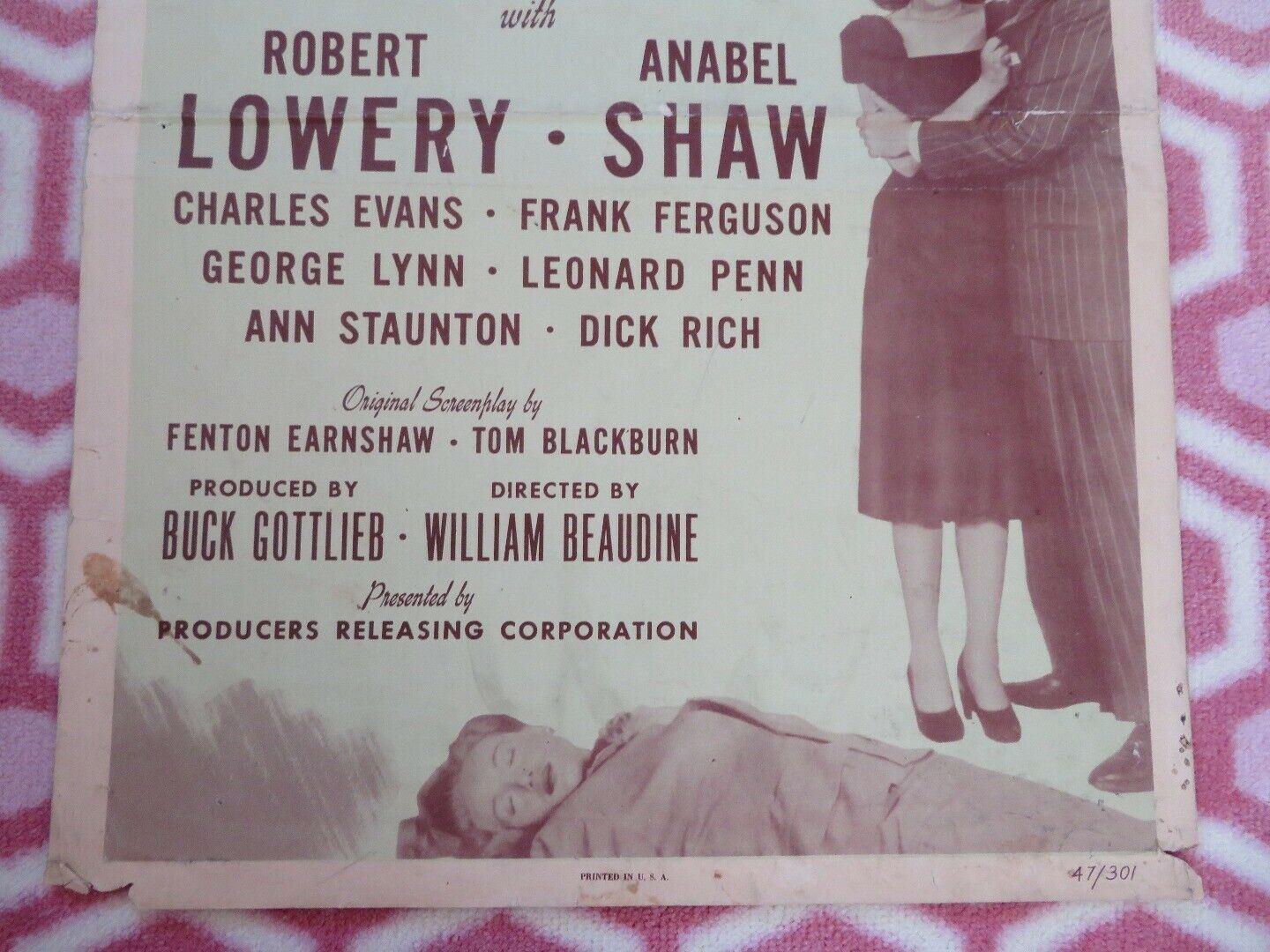 KILLER AT LARGE US INSERT (14"x 36") POSTER ROBERT LOWERY ANABEL SHAW  1947