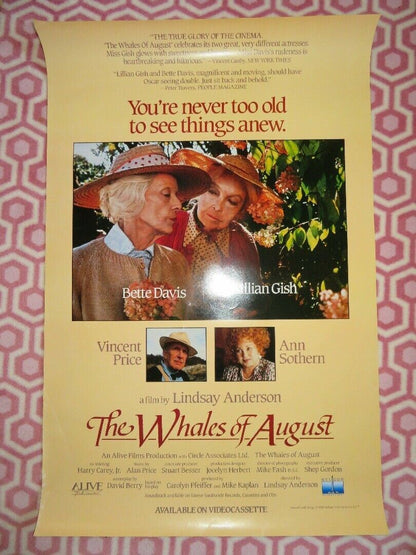 THE WHALES OF AUGUST US ONE SHEET ROLLED POSTER BETTE DAVIS VINCENT PRICE 1987