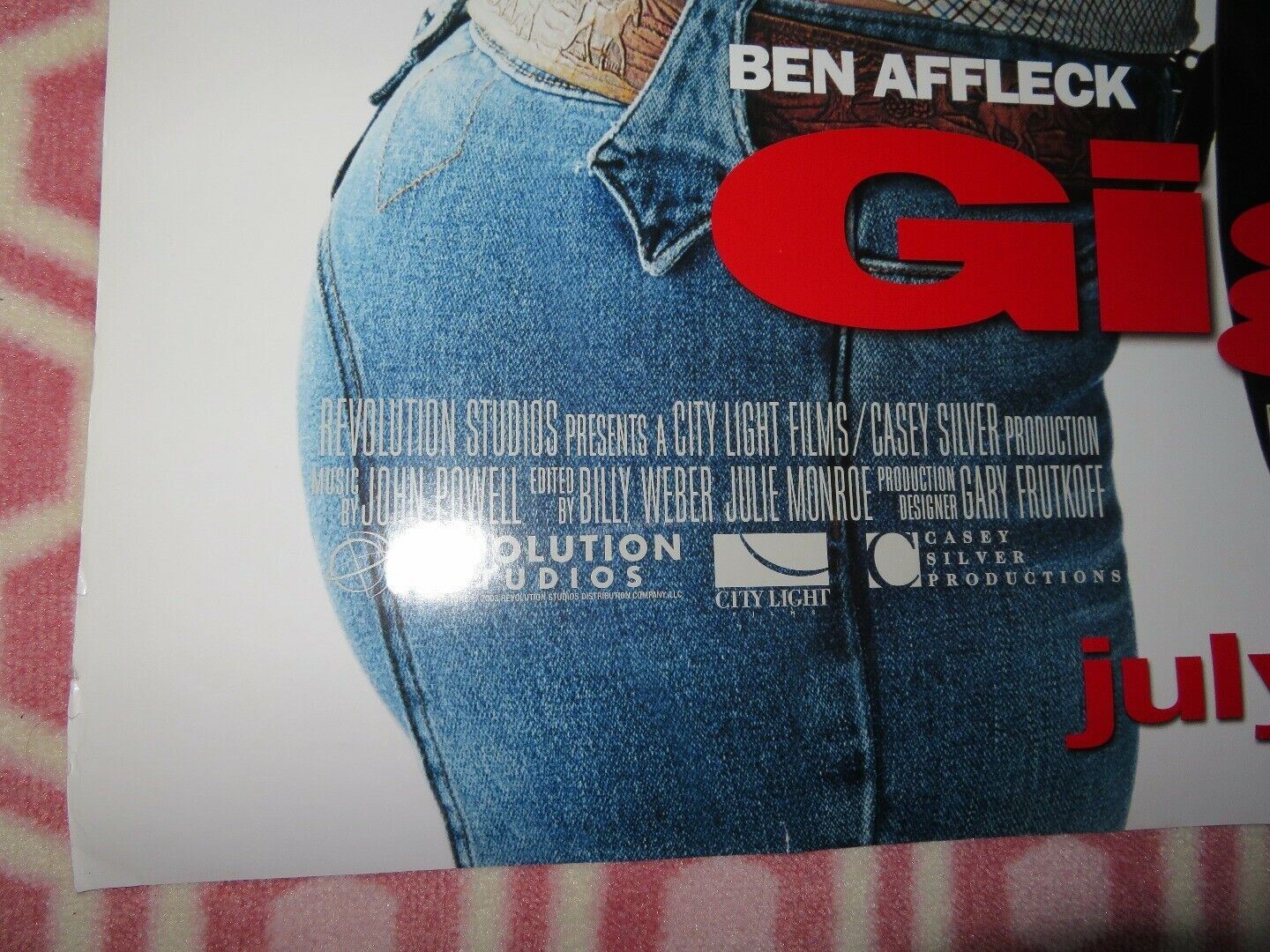 GIGLI ONE SHEET ROLLED POSTER BEN AFFLECK JENNIFER LOPEZ 2003