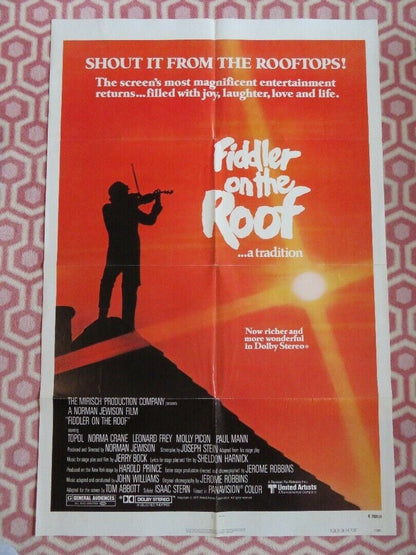 FIDDLER ON THE ROOF US ONE SHEET POSTER TOPOL NORMA CRANE 1971