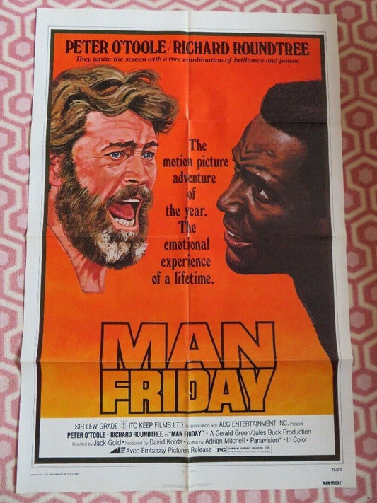 MAN FRIDAY US ONE SHEET POSTER PETER O'TOOLE RICHARD ROUNDTREE 1975