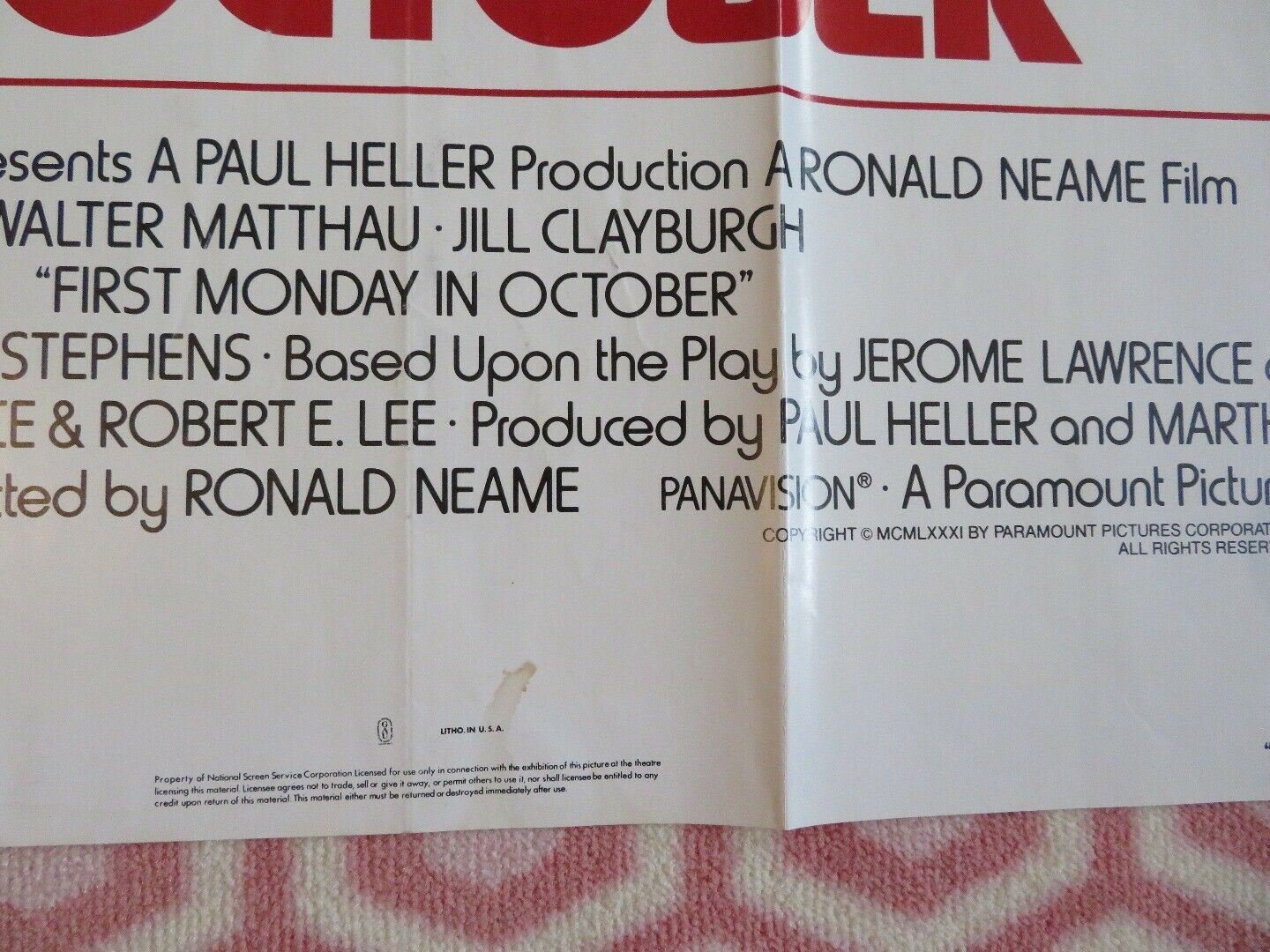 FIRST MONDAY IN OCTOBER US ONE SHEET POSTER WALTER MATTHAU JILL CLAYBURG 1981