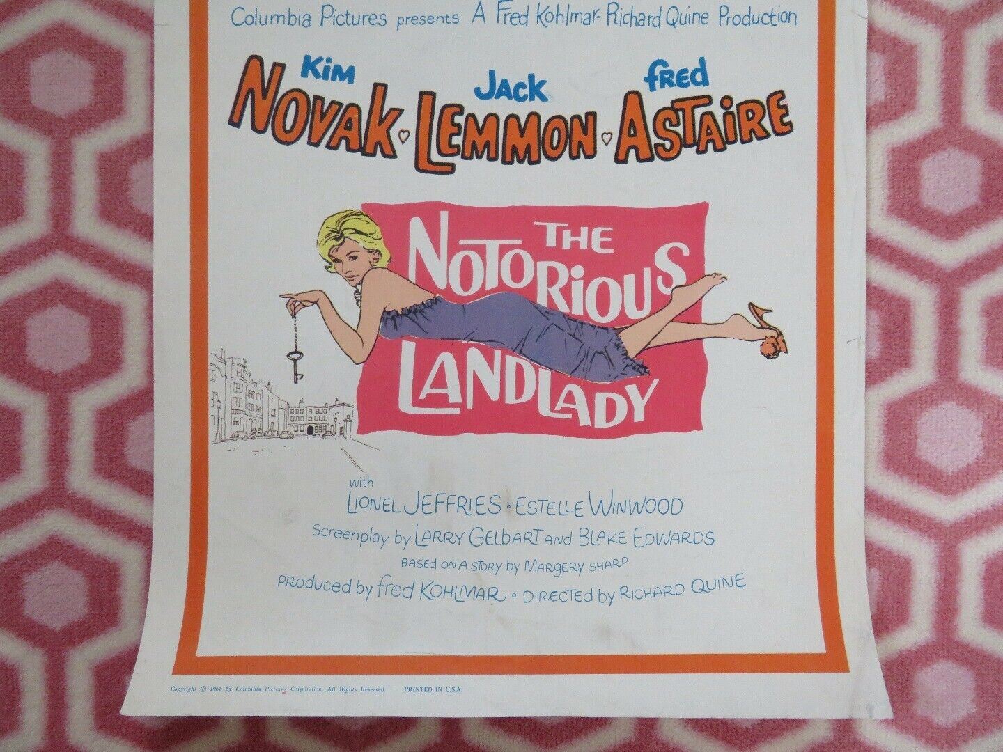 THE NOTORIOUS LANDLADY US INSERT (14"x 36") POSTER KIM NOVAK JACK LEMMON 1961