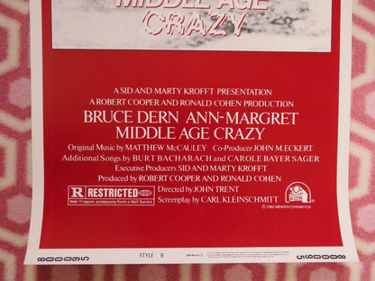 MIDDLE AGE CRAZY STYLE B  US INSERT (14"x 36") POSTER BRUCE DERN ANN-MARGRET '80