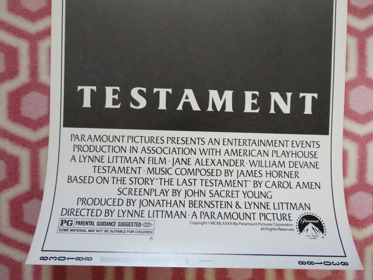 TESTAMENT US INSERT (14"x 36") POSTER JANE ALEXANDER WILLIAM DEVANE 1983