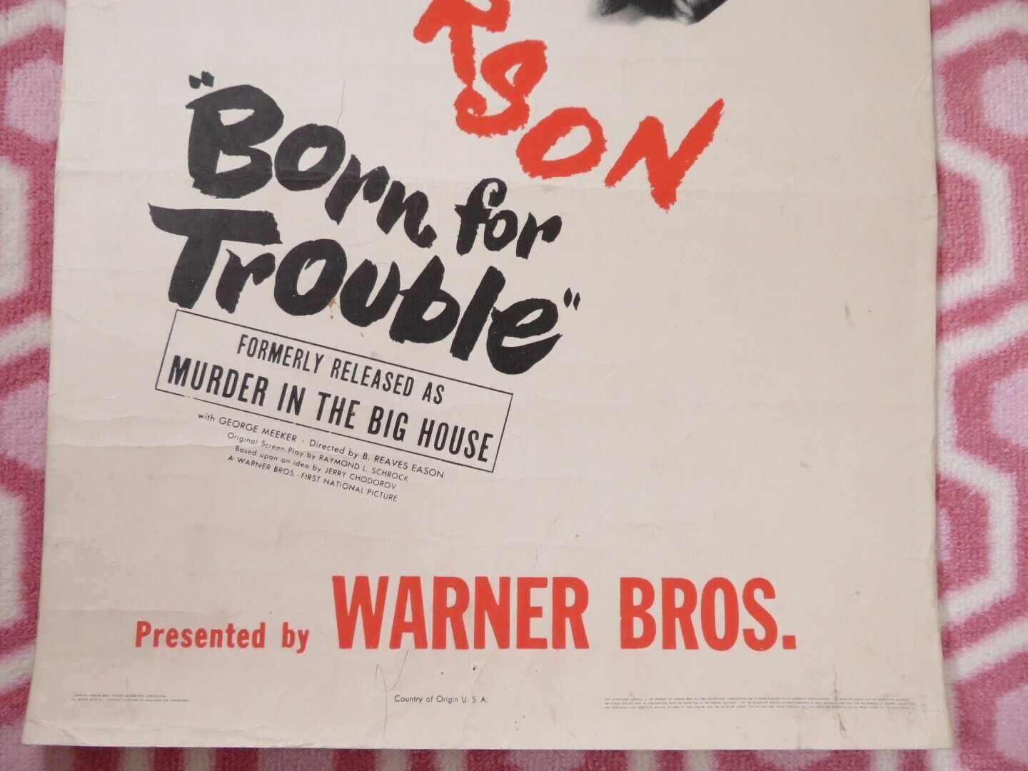 BORN FOR TROUBLE/ MURDER IN THE BIG HOUSE US INSERT (14"x 36") POSTER 1946