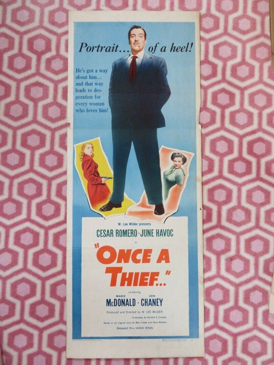 ONCE A THIEF US INSERT (14"x 36") POSTER CESAR ROMERO JUNE HAVOC 1950