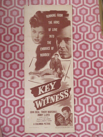 KEY WITNESS US INSERT (14"x 36") POSTER JOHN BEAL TRUDY MARSHALL 1947