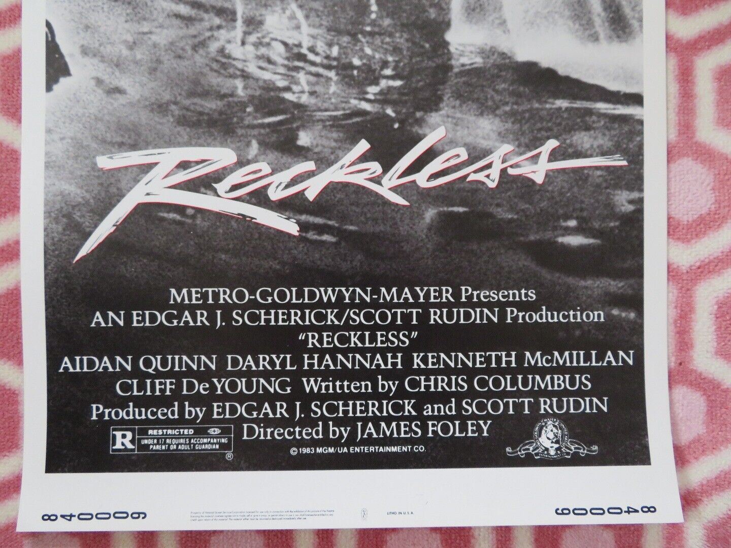 RECKLESS US INSERT (14"x 36") POSTER AIDAN QUINN DARYL HANNAH 1984