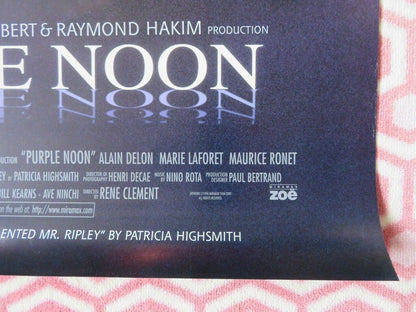 PURPLE NOON RE-RELEASE US ONE SHEET ROLLED POSTER MARTIN SCORSESE 1960 1996