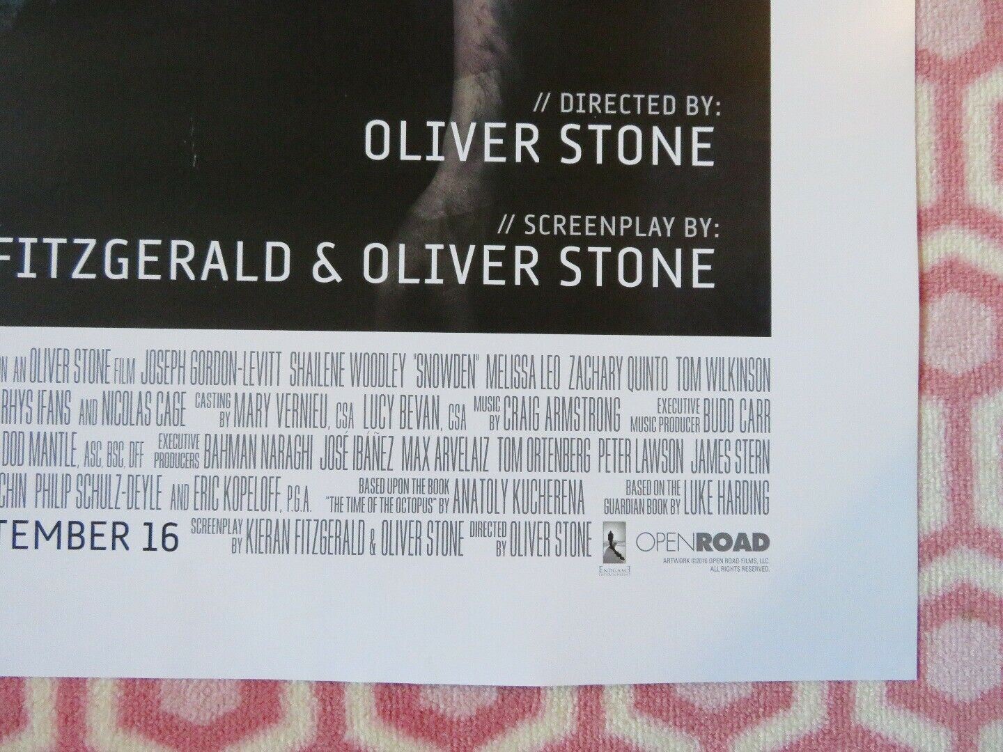 SNOWDEN US ONE SHEET ROLLED POSTER JOSEPH GORDON-LEVITT 2016