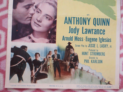 MASK OF THE AVENGER US INSERT (14"x 36") POSTER ANTHONY QUINN JODY LAWRANCE 1951