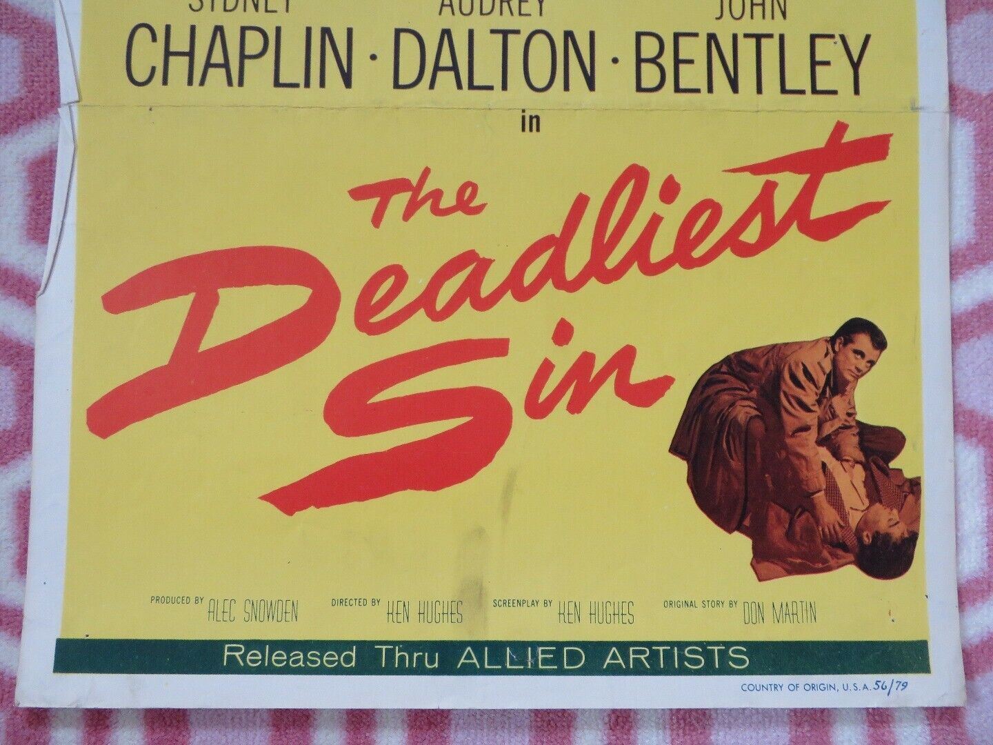 THE DEADLIEST SIN US INSERT (14"x 36") POSTER SYDNEY CHAPLIN JOHN BENTLEY 1955