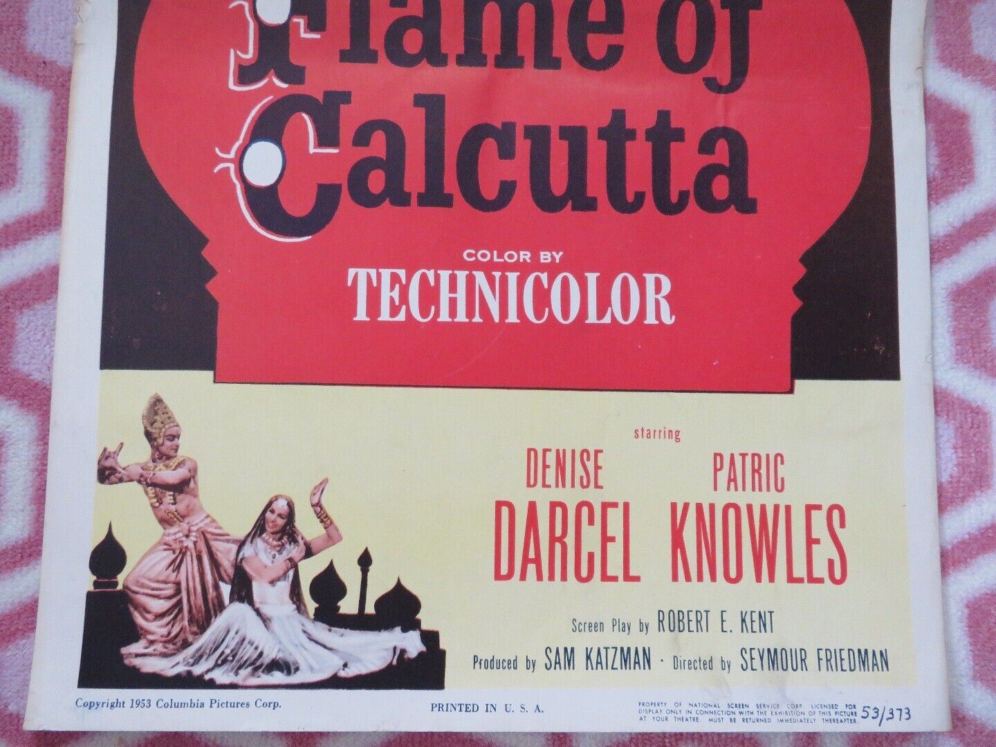 FLAME OF CALCUTTA  US INSERT (14"x 36") POSTER DENIS DARCEL PATRIC KNOWLES 1953