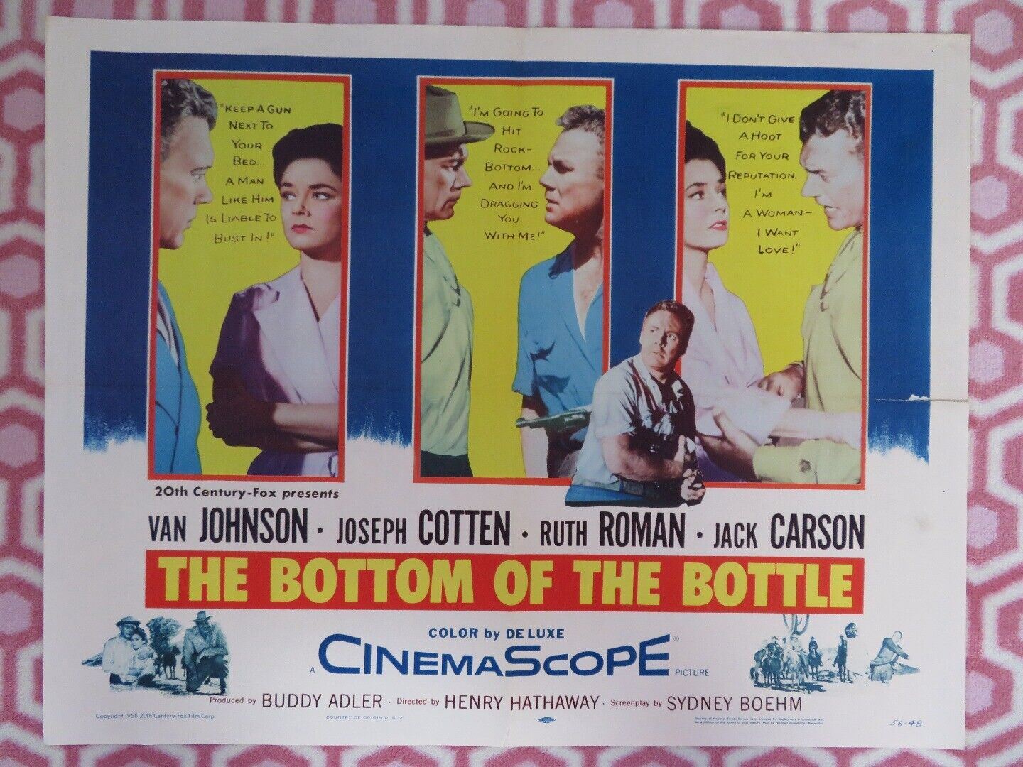 THE BOTTOM OF THE BOTTLE US HALF SHEET (22"x 28") POSTER VAN JOHNSON 1956