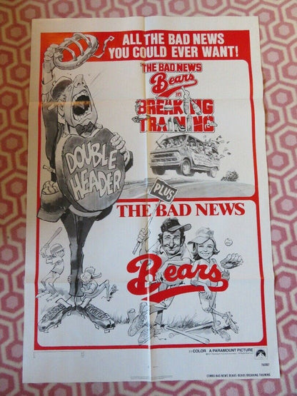 COMBO BAD NEWS BEARS-BEARS BREAKING TRAINING FOLDED US ONE SHEET POSTER 1977