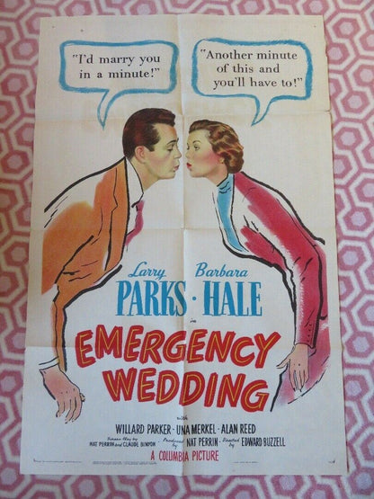 EMERGENCY WEDDING  FOLDED US ONE SHEET POSTER LARRY PARKS BARBARA HALE 1950