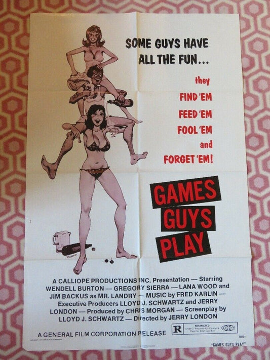 GAMES GUYS PLAY /Goodnight Jackie  FOLDED US ONE SHEET POSTER  W BURTON '75