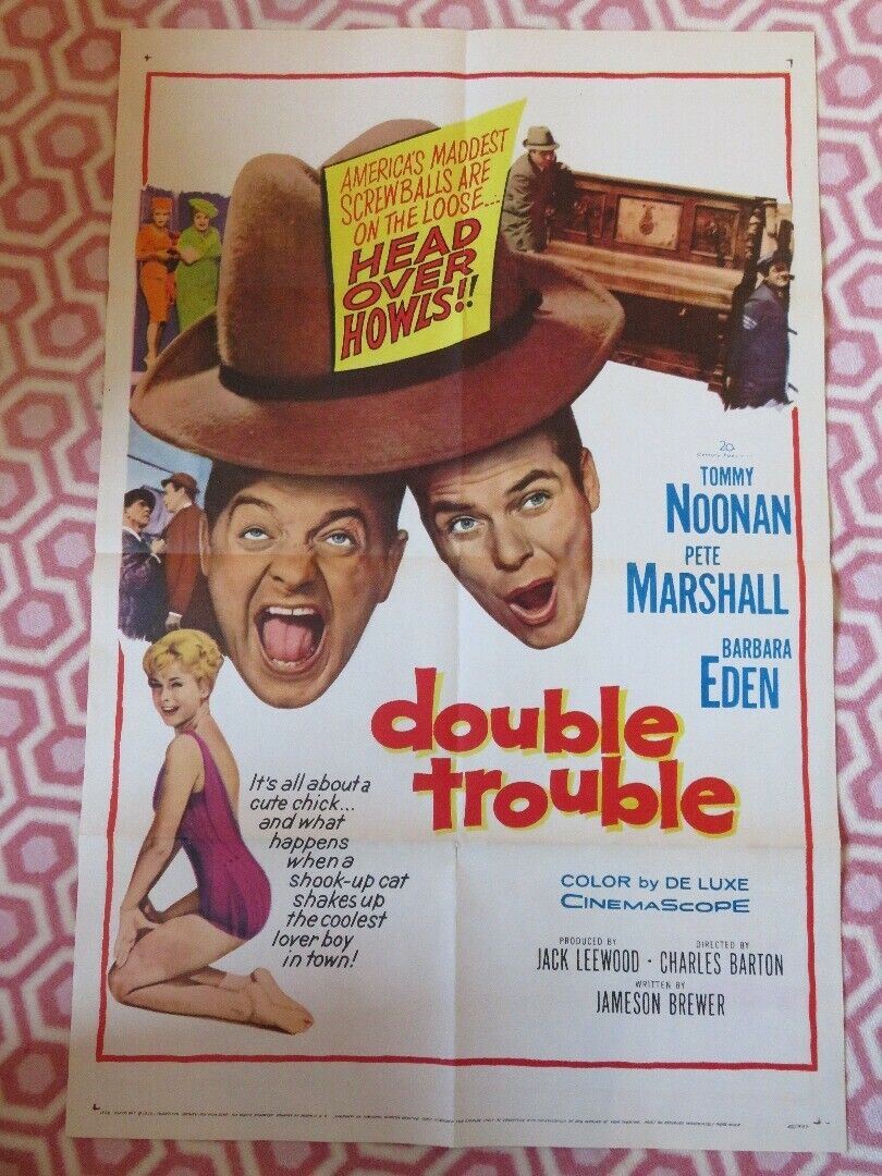 DOUBLE TROUBLE /SWINGIN' ALONG FOLDED US ONE SHEET POSTER TOMMY NONAN 1961