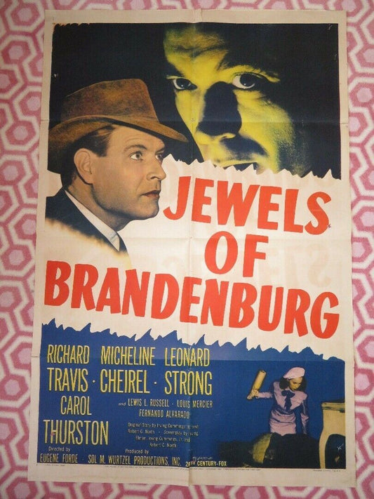 JEWELS OF BRANENBURY FOLDED US ONE SHEET POSTER RICHARD TRAVIS M CHEIREL 1947