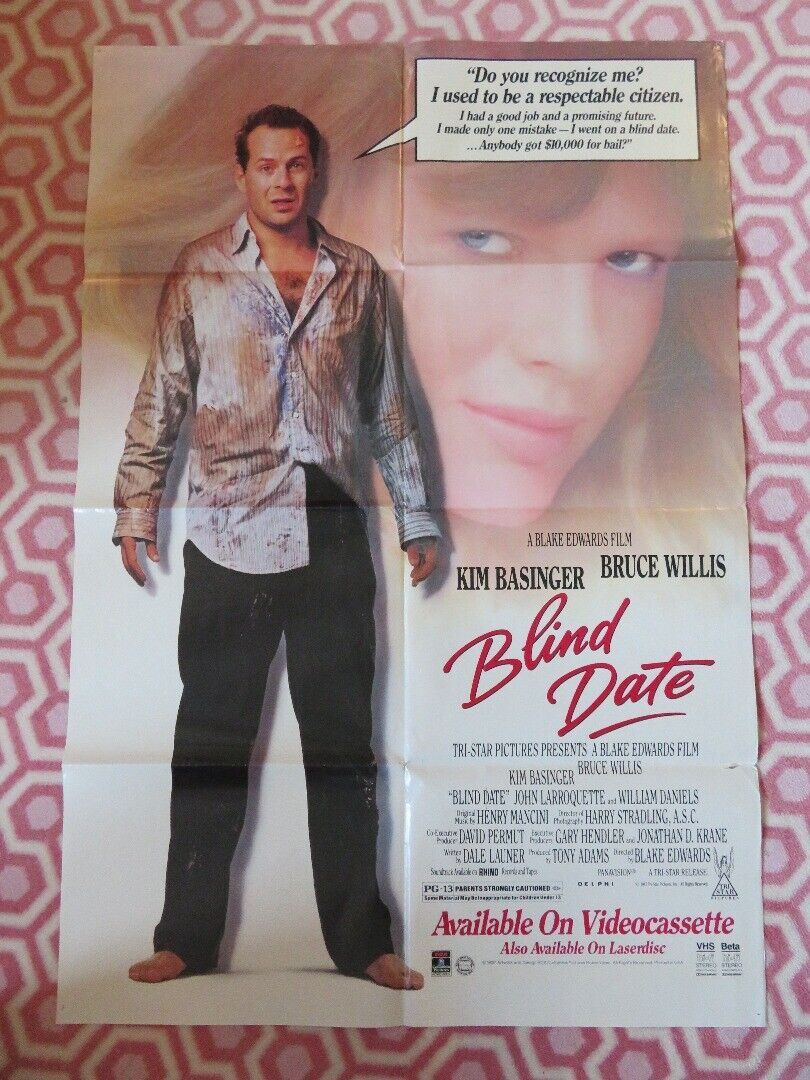 BLIND DATE VIDEO VHS POSTER FOLDED BRUCE WILLIS KIM BASINGER 1987