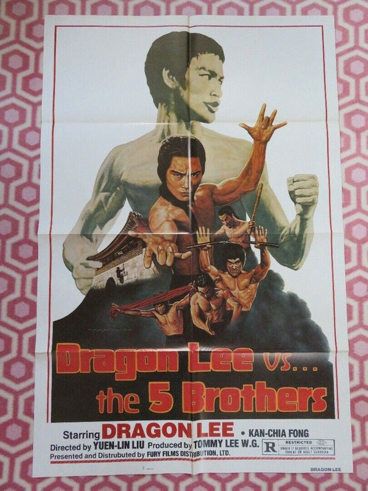 DRAGON LEE VS THE 5 BROTHERS FOLDED US ONE SHEET POSTER 1978