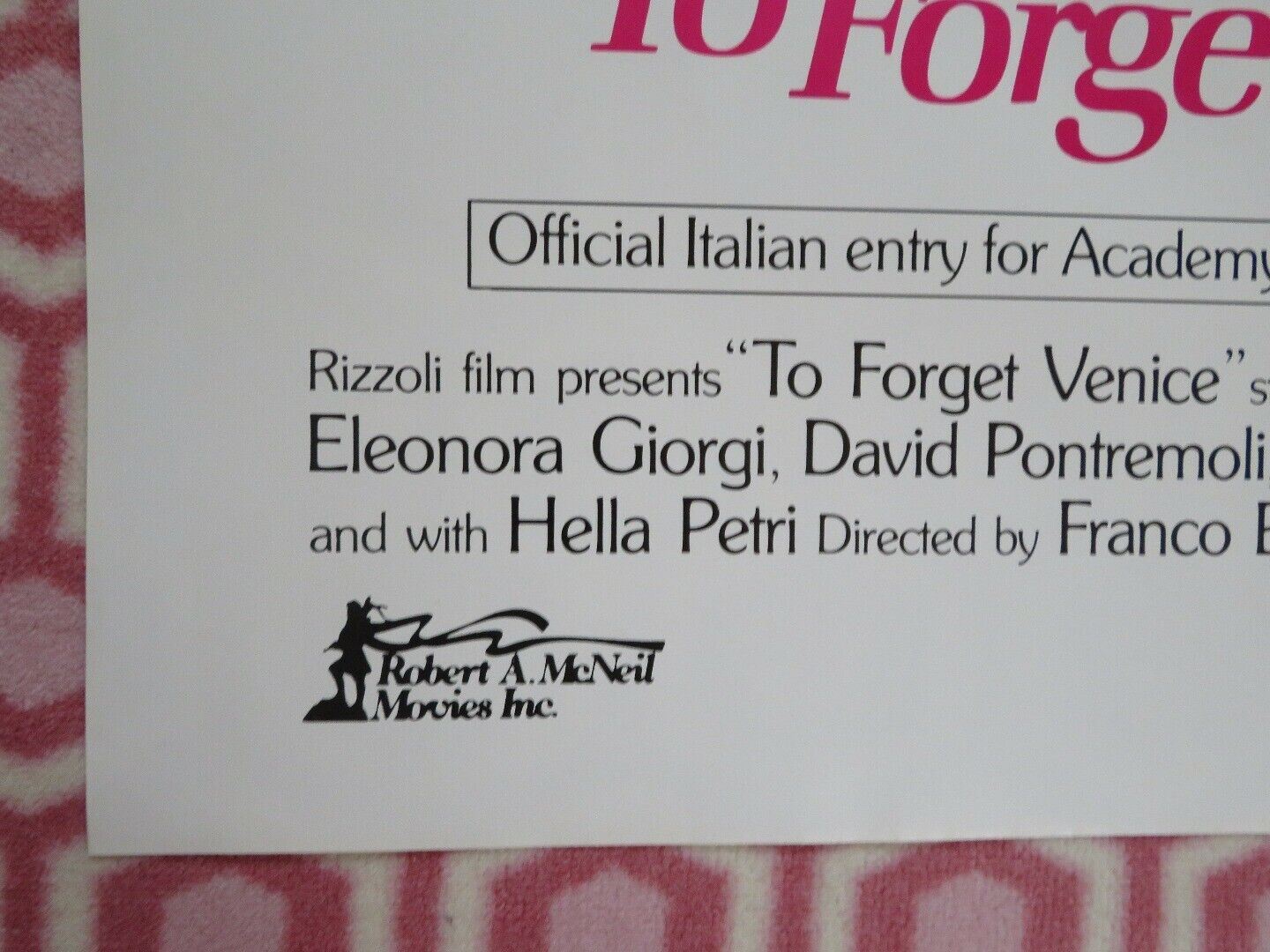 TO FORGET VENICE FOLDED US ONE SHEET POSTER ERLAND JOSEPHSON 1980