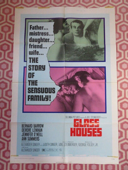 GLASS HOUSES  FOLDED US ONE SHEET POSTER BERNARD BARROW DIEDRE LENIHAN 1971