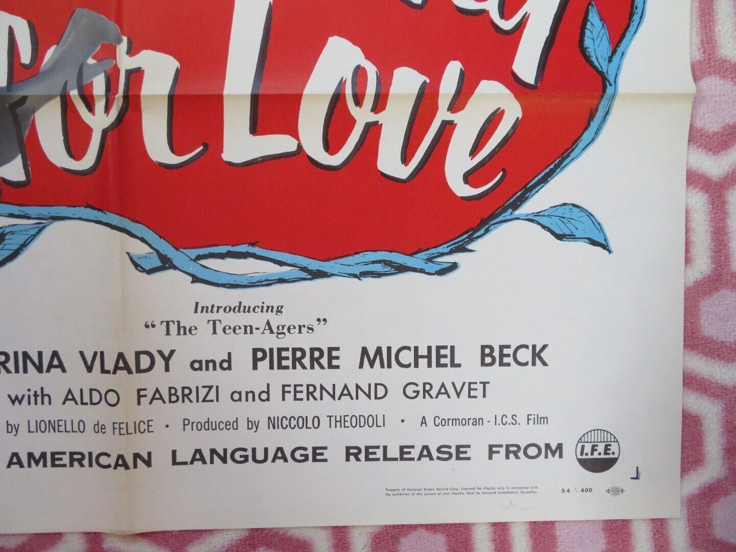 TOO YOUNG FOR LOVE  FOLDED US ONE SHEET POSTER MARINA VLADY PIERRE 1954